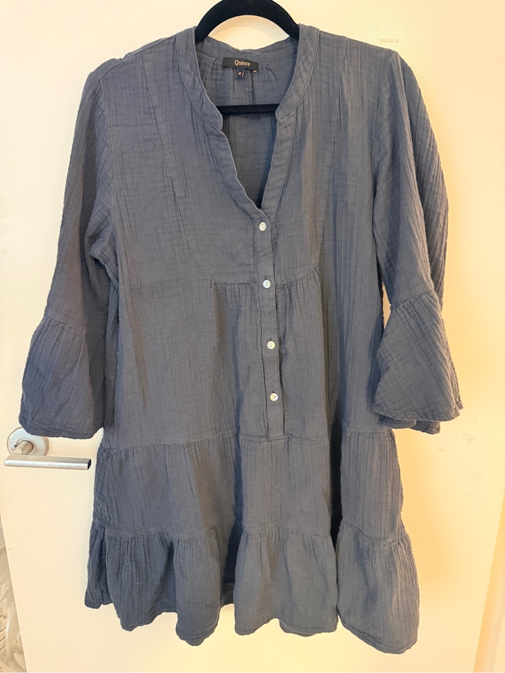 Quince Organic Cotton Double Gauze Tiered Mini Dress Medium